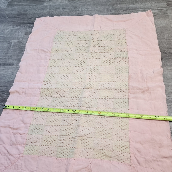 VINTAGE Crochet and Hand Stitched Pink and Cream Small Baby Blanket - Picture 9 of 14